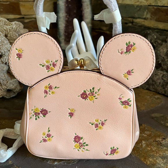 Coach x Disney Kisslock Bag with Floral Mix Print. Minnie Mouse Ears F29351 New - Picture 11 of 13